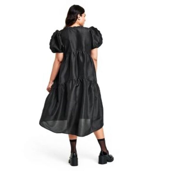 Kika Vargas x Target Black Tiered Ruffle Edge Puff Sleeve Midi Dress 3X - Picture 2 of 6